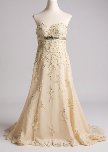 Sottero & Midgley Strapless Champagne Wedding Dress Embroidered Bridal Size 4