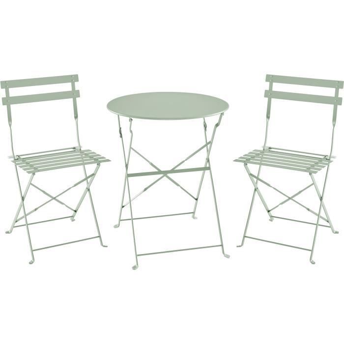 Set bistrot ELORA ensemble repas de jardin table pliante Ø 60 cm acier