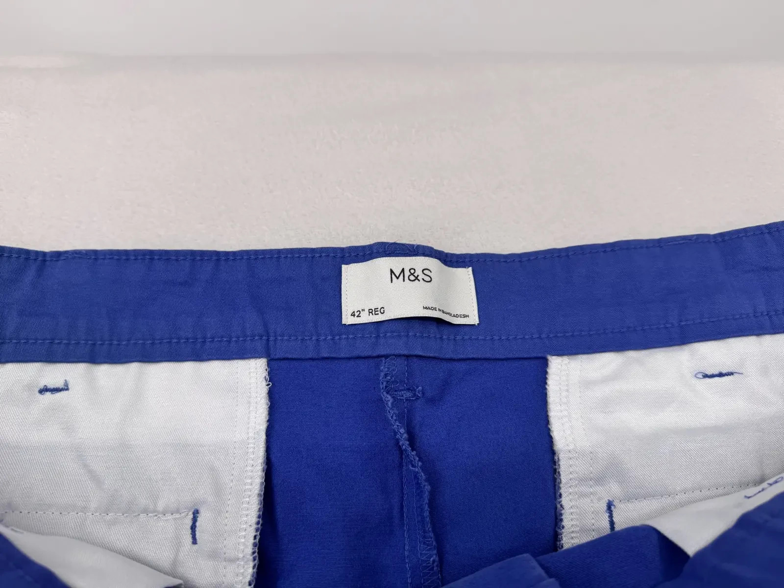 M&S Mens Chino Shorts W42 Regular Mid Blue Cotton Stretch Casual Summer 42” image 5