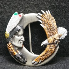 WL03144 NOS VINTAGE 1992 NATIVE AMERICAN INDIAN EAGLE ARTWORK BELT BUCKLE