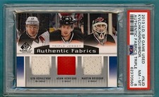 2013 UD SP Game Used Kovalchuk/Henrique/Brodeur Auth Fabrics Triple #NJD PSA 8!