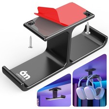 Black Aluminum Headphone Stand Under Desk Dual Holder Adhesive Screw Mount Hook