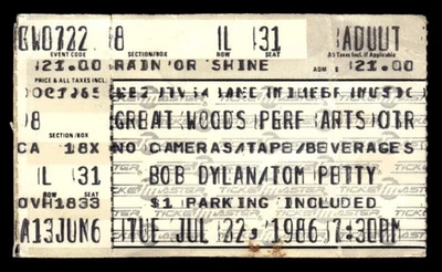 Bob Dylan & Tom Petty 1986 Jul 22 Ticket Stub Mansfield, MA Great Woods *TS58 - Image 1 of 2