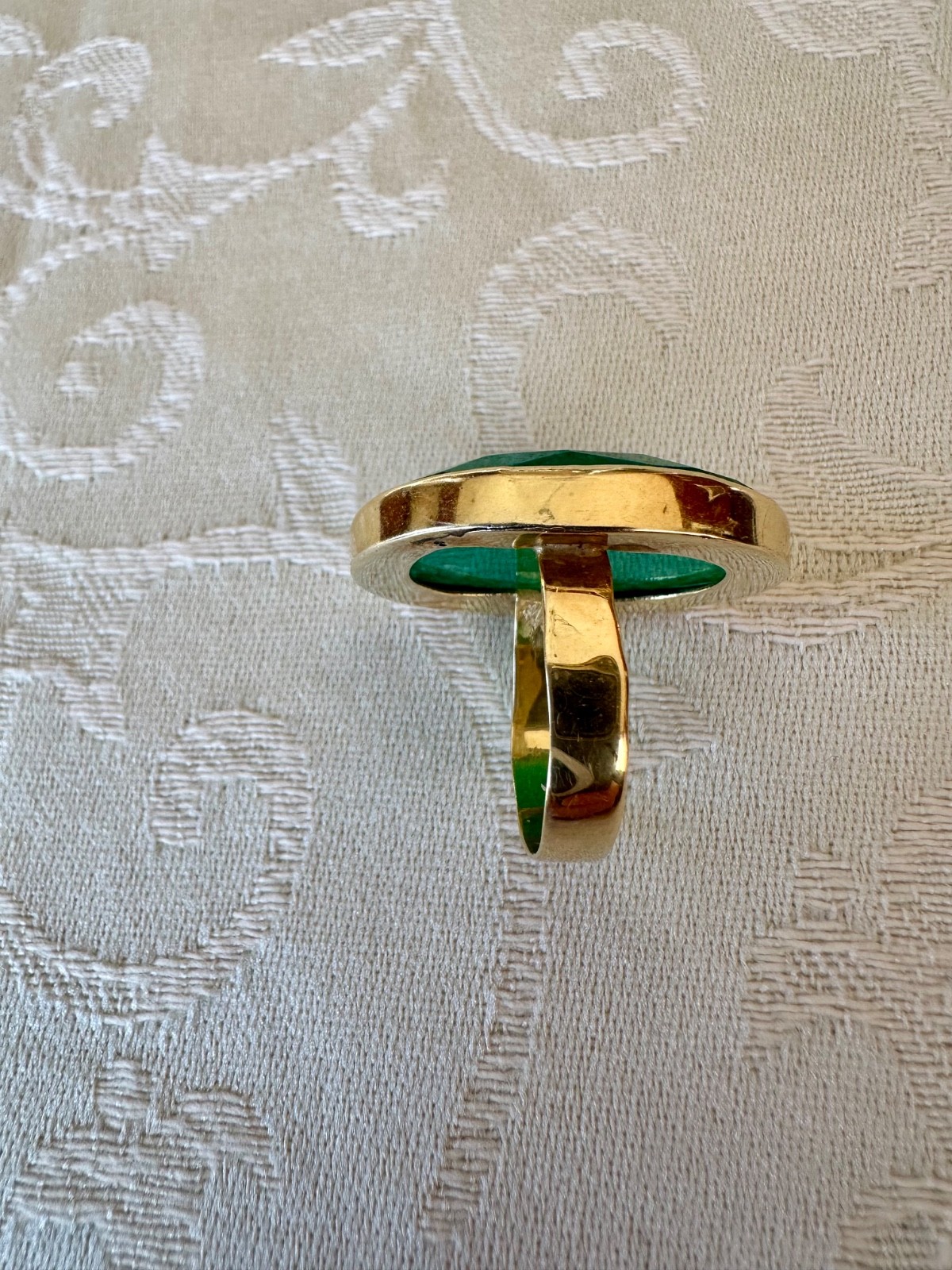 14k SOLID GOLD OVAL SOLITAIRE HUGE GREEN CHALCEDO… - image 6