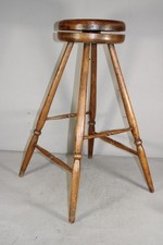 RARE 19TH C NEW LEBANON NY SHAKER REVOLVING WORK STOOL IN OAK AND MAPLE
