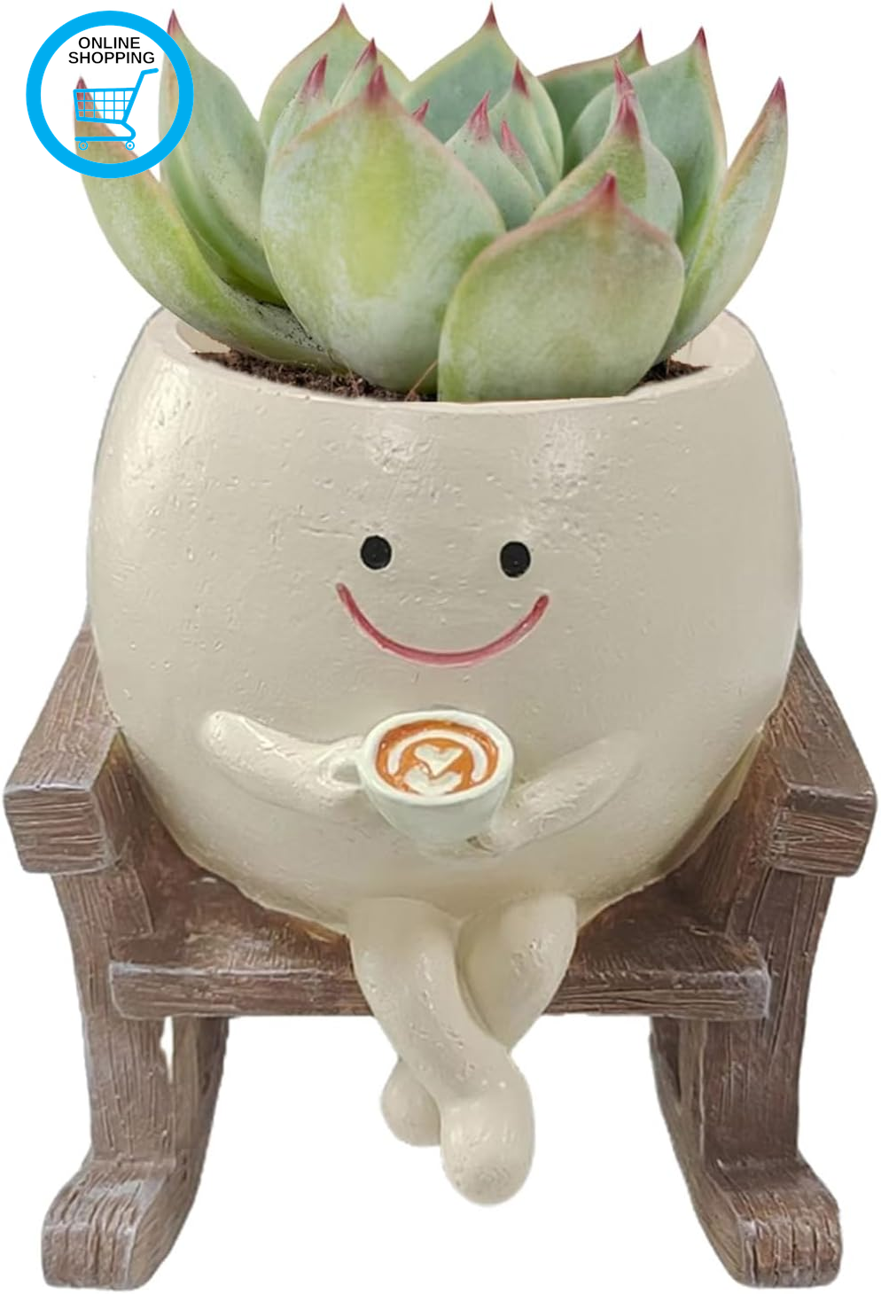 Rocking Plant Pot with Smiling Face - Built-In Drainage Hole, Decorative Succule