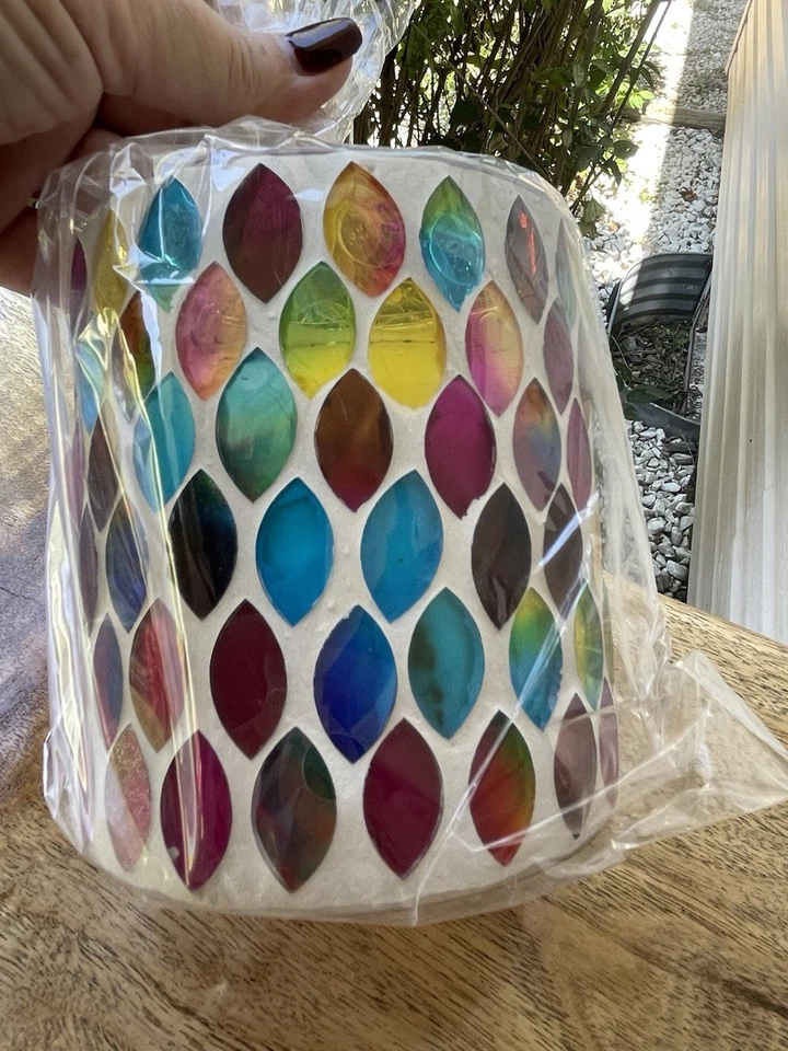 Mosaic citronella candle outdoor only reusable jar Colorful Boho Deck Glass NEW - Image 2 of 4