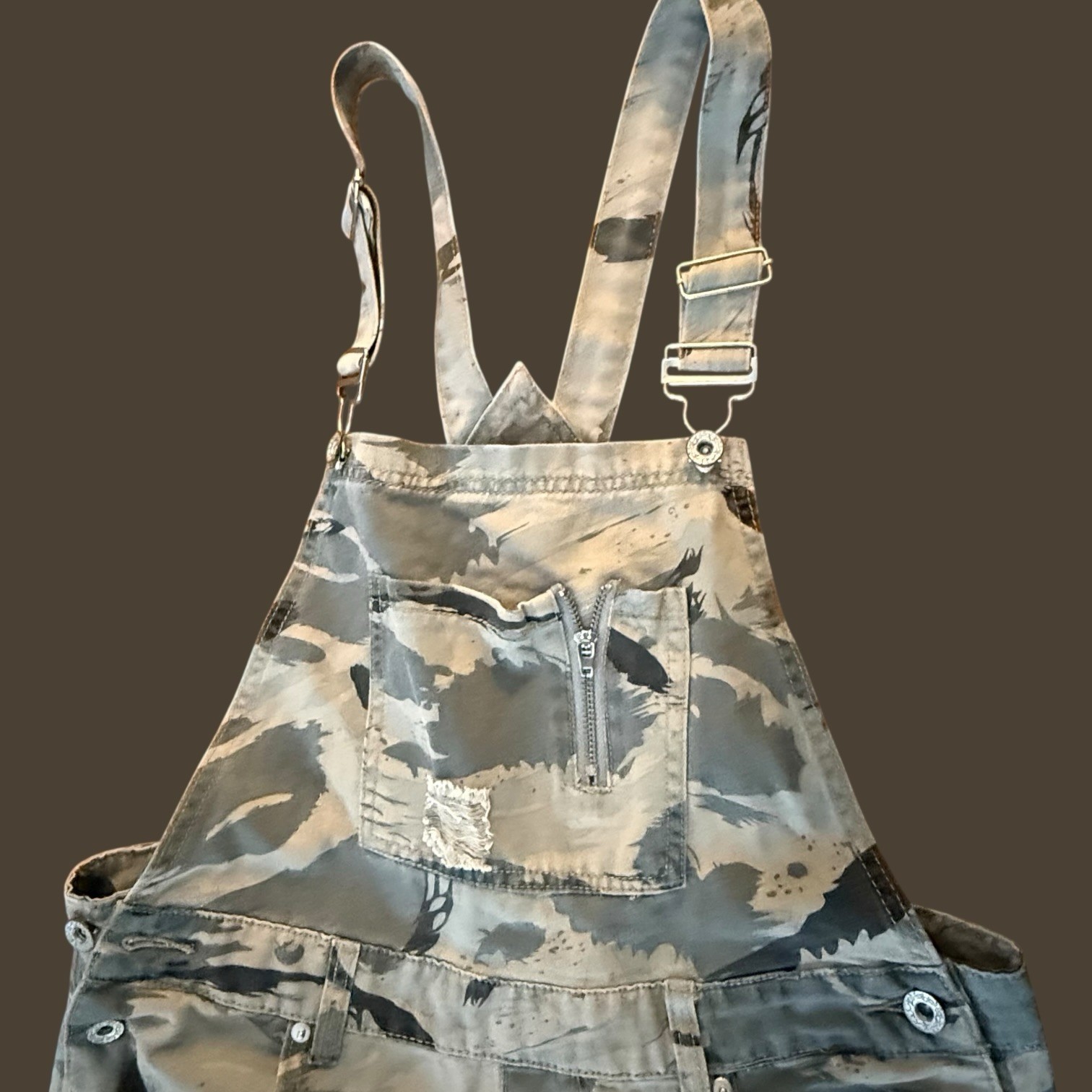 POL Camo Patchwork Overalls Size S Distressed Den… - image 5