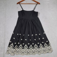 I.C.E Dress Women's 4 Black Tan Floral Embroidered Adjustable Straps A-Line Y2K