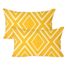 2-Pack Throw Pillow Cover, 12x20 Inch Linen Cover [Yellow with White Stripe]