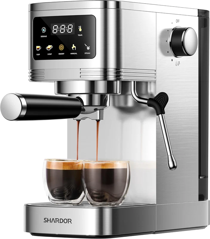 20 bar espresso machine with a milk frother and touchscreen