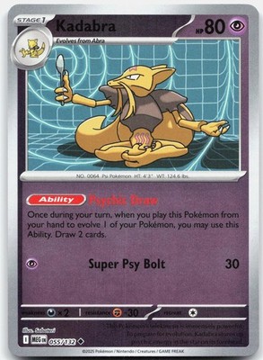 Kadabra 055/132 Uncommon Mega Evolution Pokemon Reverse Holo Near Mint