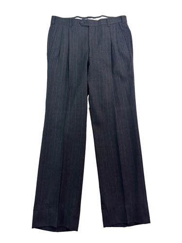 vtg Charcoal Chalk Stripe 32x32 Dress Suit Pants Pleated Wool Classic Straight - Image 1