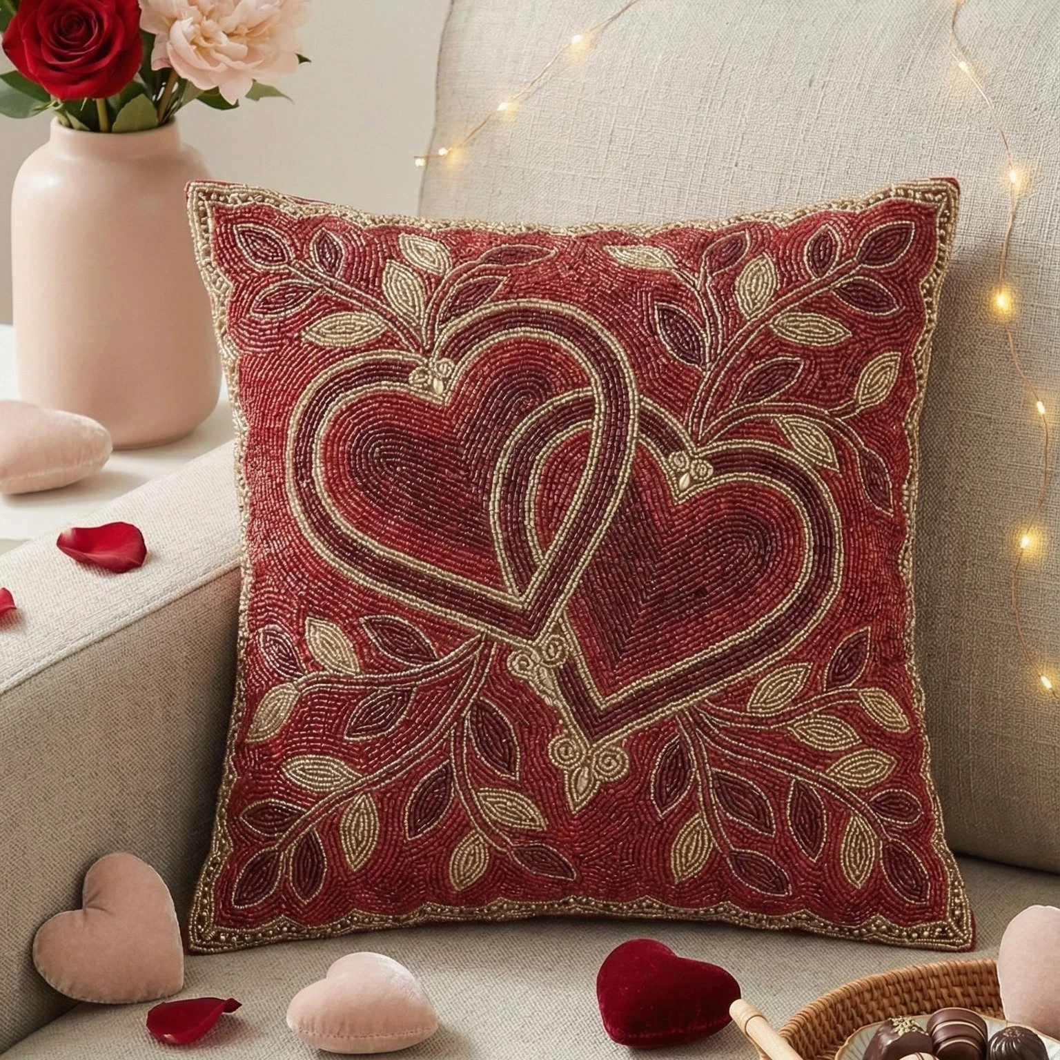 Embroidered Beaded Heart Throw Pillow Cover - Luxury Decorative Valentine's
Opens in a new window or