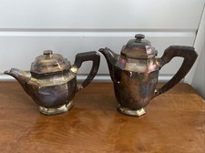 Lot 1 Theiere Et 1 Cafetiere Metal Argente Anse Bois Poincon Art Deco Cuisine