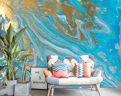 3D Blue Gold Texture G6815 Wallpaper Wall Murals Removable Self-adhesive Honey
