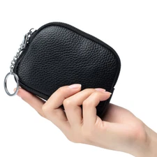 Coin Purse Soft Leather Small Coin Pouch for Women Zipper Pocket with Key Ring