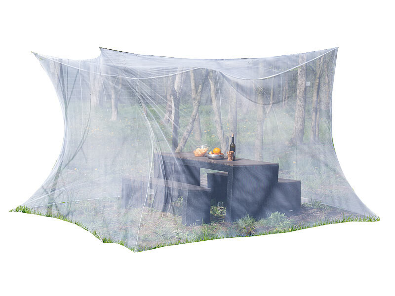 Moustiquaire de lit XL suspendue pour intérieur et terrasse blanche 3x3x2.5m