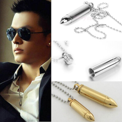 USA Real Stainless Steel Bullet Necklace Cross Hidden Secret Urn Quality Gift