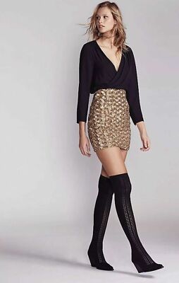 Free People X Fame And Partners Richie Gold Black Sequin Mini Dress Size 2 325 Ebay