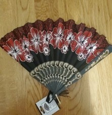 Decorative Plastic Fabric Foldable Fan Lot w/ Tassel
