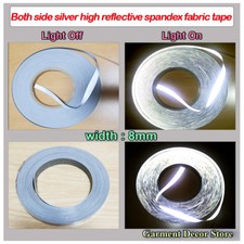 Silver both side Reflective span fabric sew on tape, 8mm, Hight Vis reflective