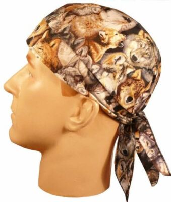 Wolf Grey Wolves Dorag Skull Cap Bandana Head Wrap Black Brown Gray w/ Sweatband