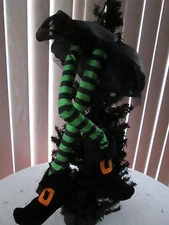 13" Simply Fall Green & Black Witch Legs w/Skirt  Ornament, New LAST 1