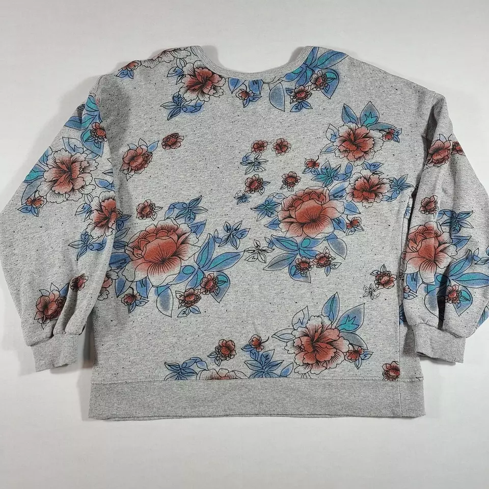 Sudadera para mujer Democracy talla mediana estampado floral pulóver top Foto 2 de 4