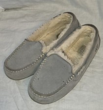 UGG Ansley 10 Grey Suede Fur Lined Moccasin Slipper Womens