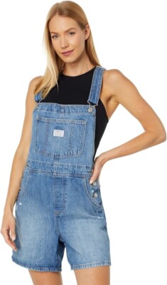 NWT Levi's Womens Vintage Short Overalls Large Boho Medium Wash Shortall