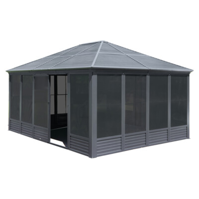13x16.5FT Sunroom Solarium Aluminum Gazebo w/ Steel Roof & Movable Screen Wall