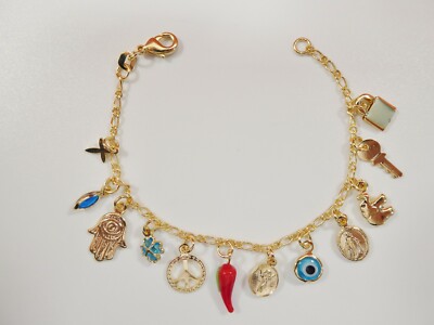 INCH 18K GOLD FILLED MULTI CHARM DANGLING BOY OR GIRL BABY CHARM BRACELET 