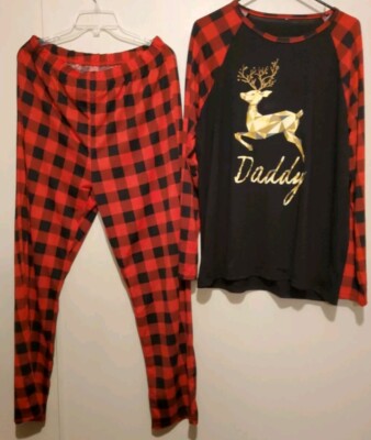 Christmas Pajamas 2pc Set Red/Black Plaid Deer Antler Daddy