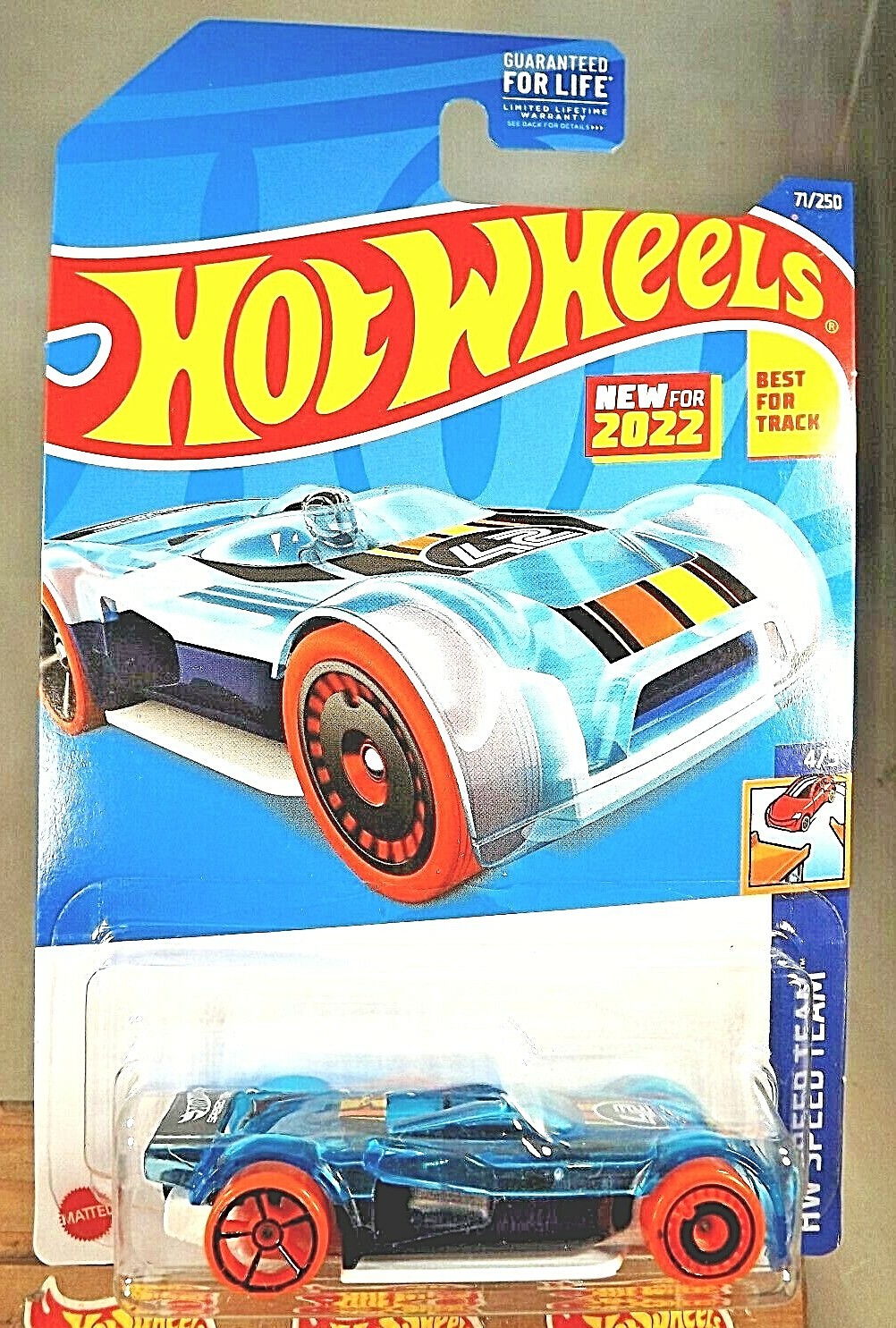 2022 Hot Wheels #71 HW Speed Team 4/5 MACH IT GO Blue-White w/Orange Wheel BlkSp
