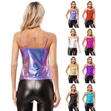 Women T-Shirt Camisole Halter Stylish Crop Top Stage Tops Metallic Bra Wrapped