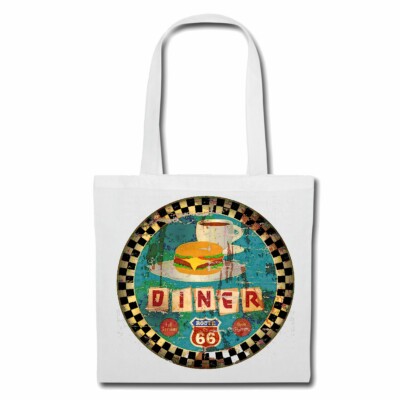 Tasche Beutel Baumwolltasche DINER HAMBURGER ROUTE 66 KAFFEE CHEESEBURGER FAST