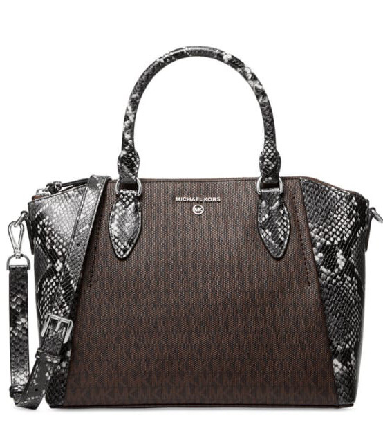 New Michael Kors Sienna Medium Satchel Black Snake Bag Handbag