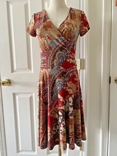LAUREN RALPH LAUREN Women's Paisley Boho Faux Wrap Jersey Dress Sz M Petite