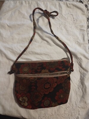 Vintage KENNY'S BAGS TAPESTRY FABRIC Red Black Floral