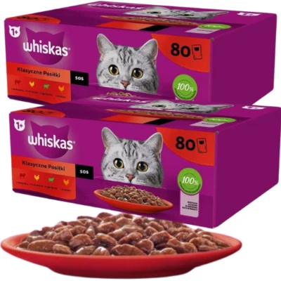 160x85 g WHISKAS Nassfutter in Soße Rind, Huhn, Lamm, Geflügel für adulte Katzen