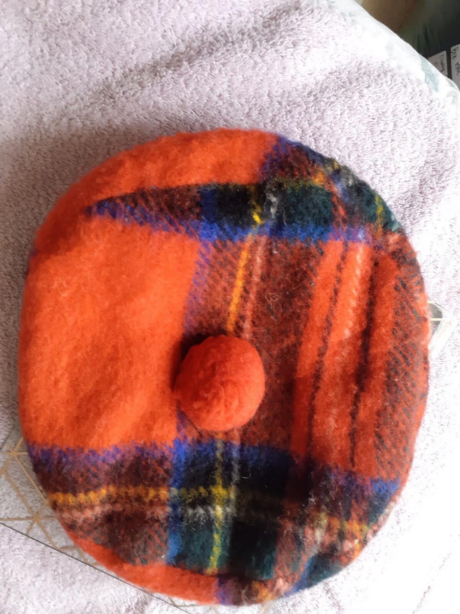 Red Check Wool Tam( Beret) Fully Lined