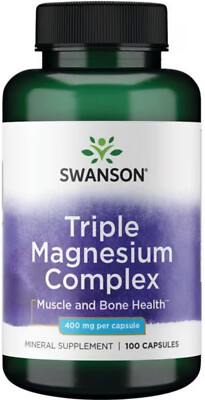 100 Caps Swanson Triple Magnesium Complex 400 mg Nerve, Muscle, Bone Health