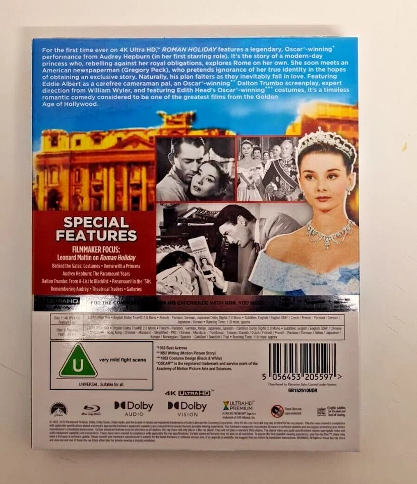 4K UHD BLU-RAY ROMAN HOLIDAY BRAND NEW SEALED UK STOCK - Image 2 of 2