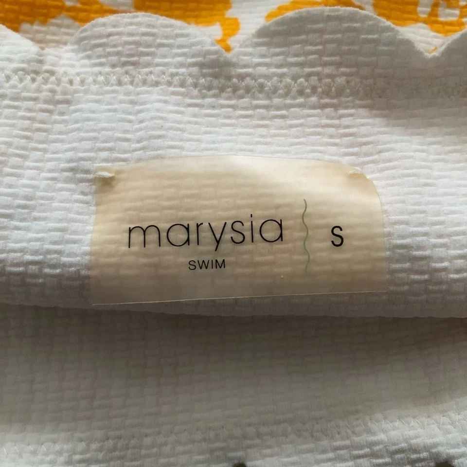 Parte inferior de bikini Marysia Swim Mott festoneada con lazo lateral amarillo blanco floral nueva sin etiquetas Foto 3 de 4