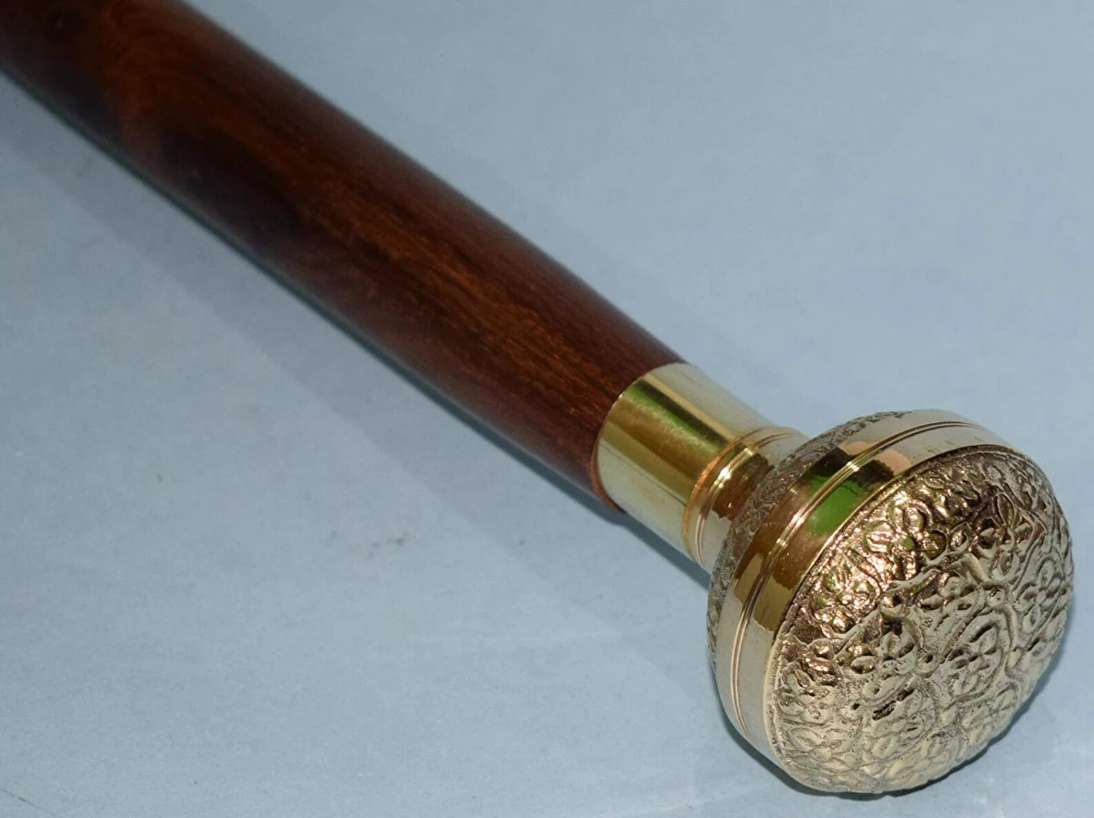 Solid Brass Round Handle 37 Inch with Wooden Walk… - image 1