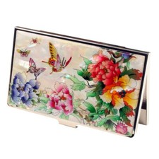 Mother of Pearl Flower Metal RFID Block Business Credit Name ID Card Case Holder