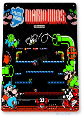 TIN SIGN Mario-Bros Arcade, 80's, Retro, Console, Marquee, Game Room Decor, A837