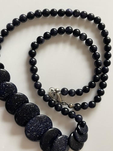 Blue Goldstone Bead Necklace 18" - Picture 6 of 6