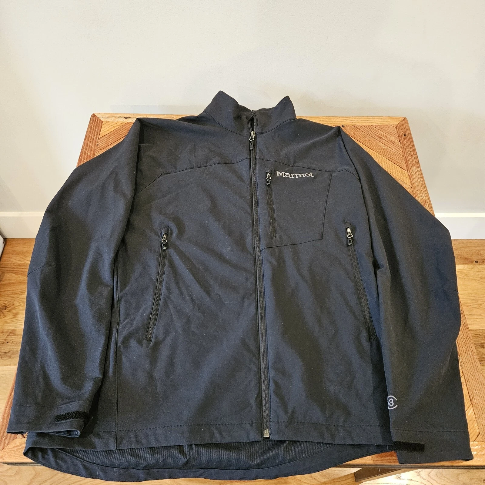 Marmot Jacket Mens Large Black Softshell Full Zip Hiking Outdoor Utility Work